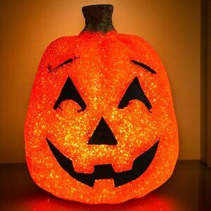 Halloween Melted Popcorn Plastic Light Up Jack-o-Lantern Pumpkin 10in Corded